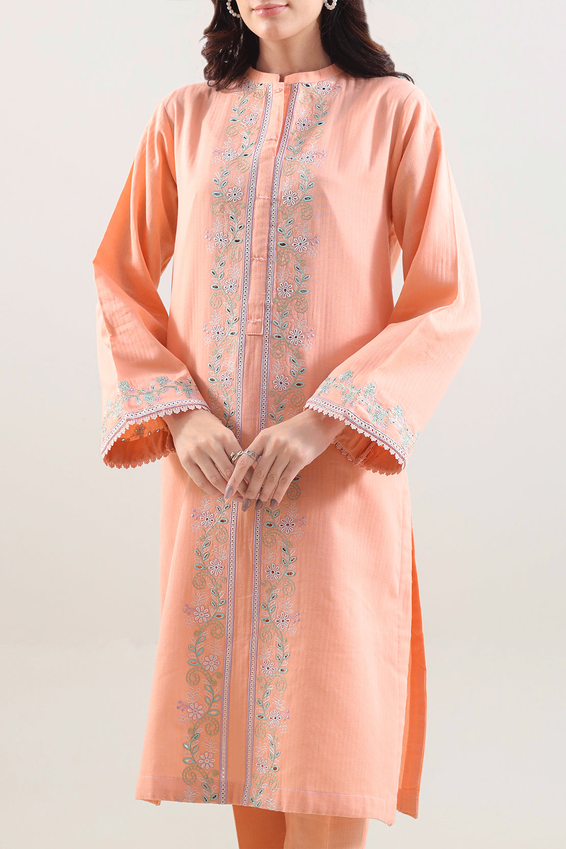 Solid Embroidered Cotton Stitched 2 Piece (Shirt/Trouser)62421