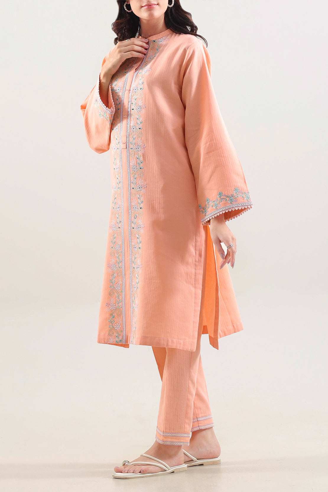 Solid Embroidered Cotton Stitched 2 Piece (Shirt/Trouser)62421