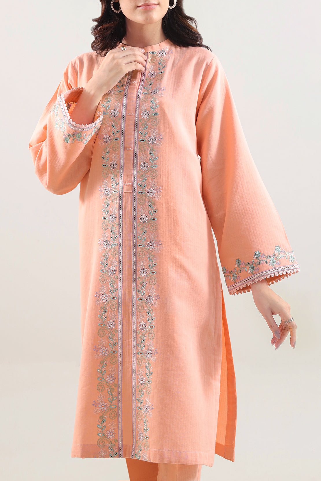 Solid Embroidered Cotton Stitched 2 Piece (Shirt/Trouser)62421