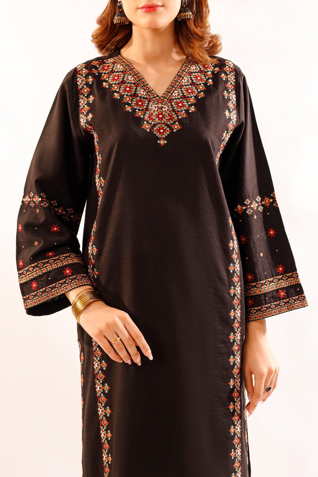 Solid Embroidered Zari Stript Stitched 2 Piece (Shirt/Trouser)76432