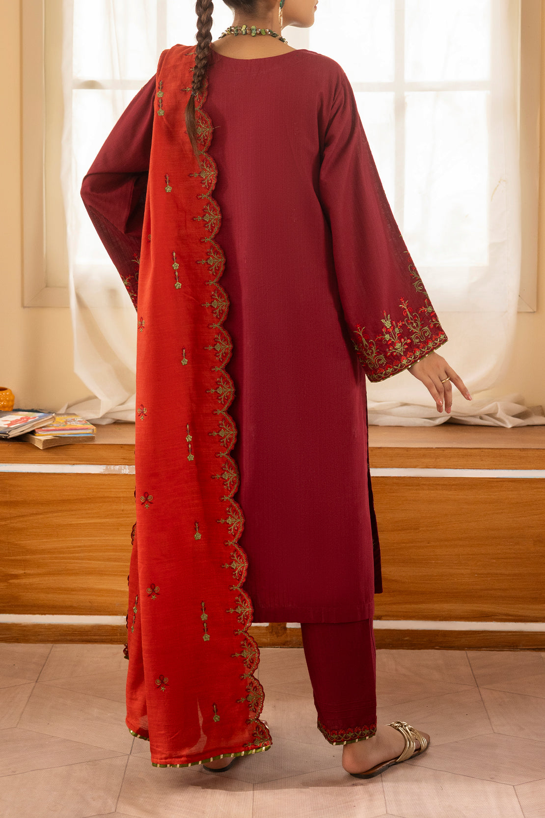 Solid Embroidered Slub Cotton Stitched 2 Piece (Shirt/Trouser)77018