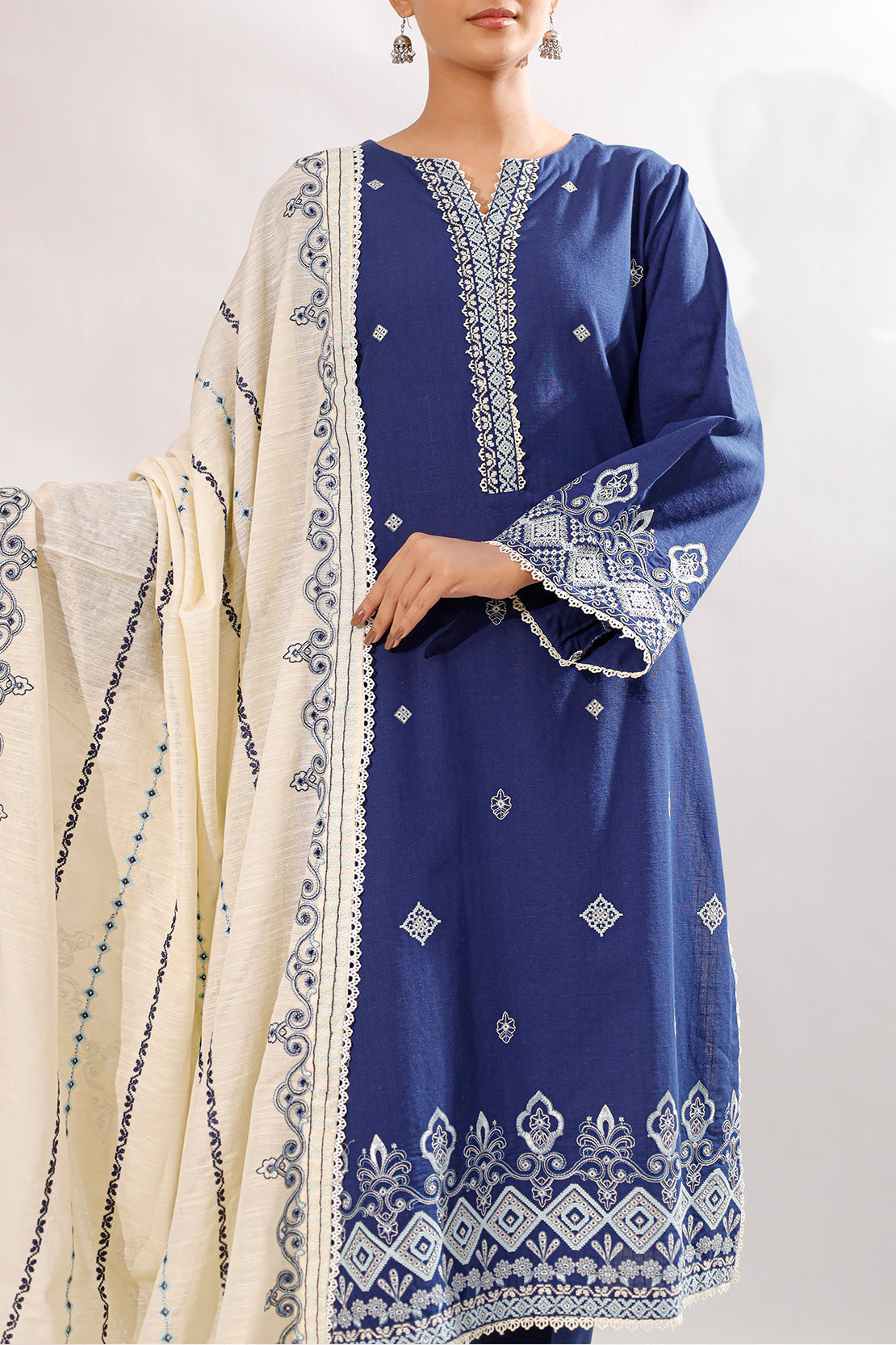 Solid Embroidered Slub Cotton Stitched 2 Piece (Shirt/Trouser)72929