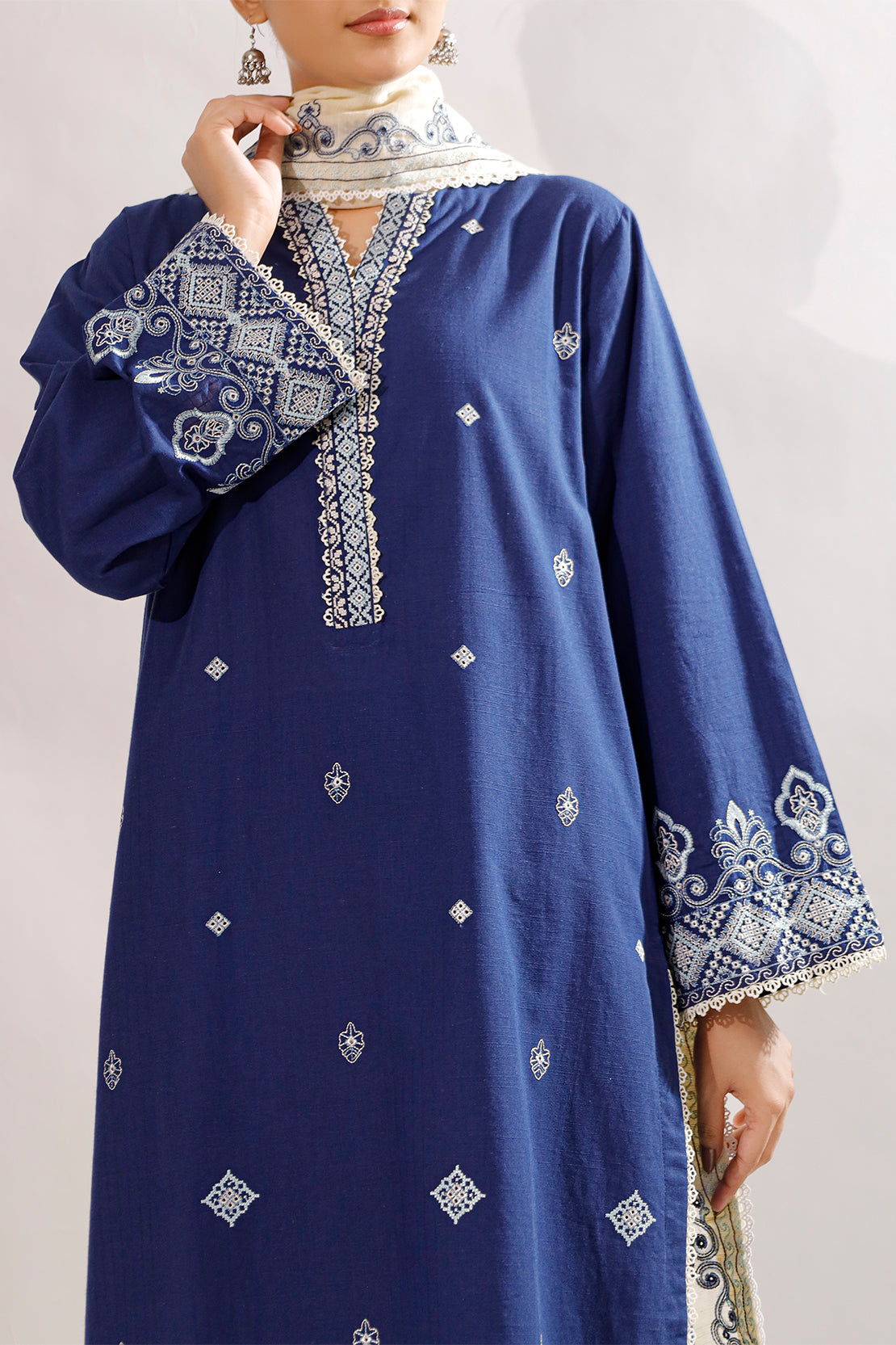 Solid Embroidered Slub Cotton Stitched 2 Piece (Shirt/Trouser)72929