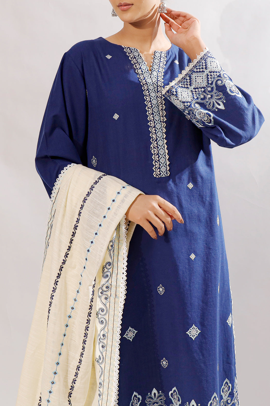 Solid Embroidered Slub Cotton Stitched 2 Piece (Shirt/Trouser)72929