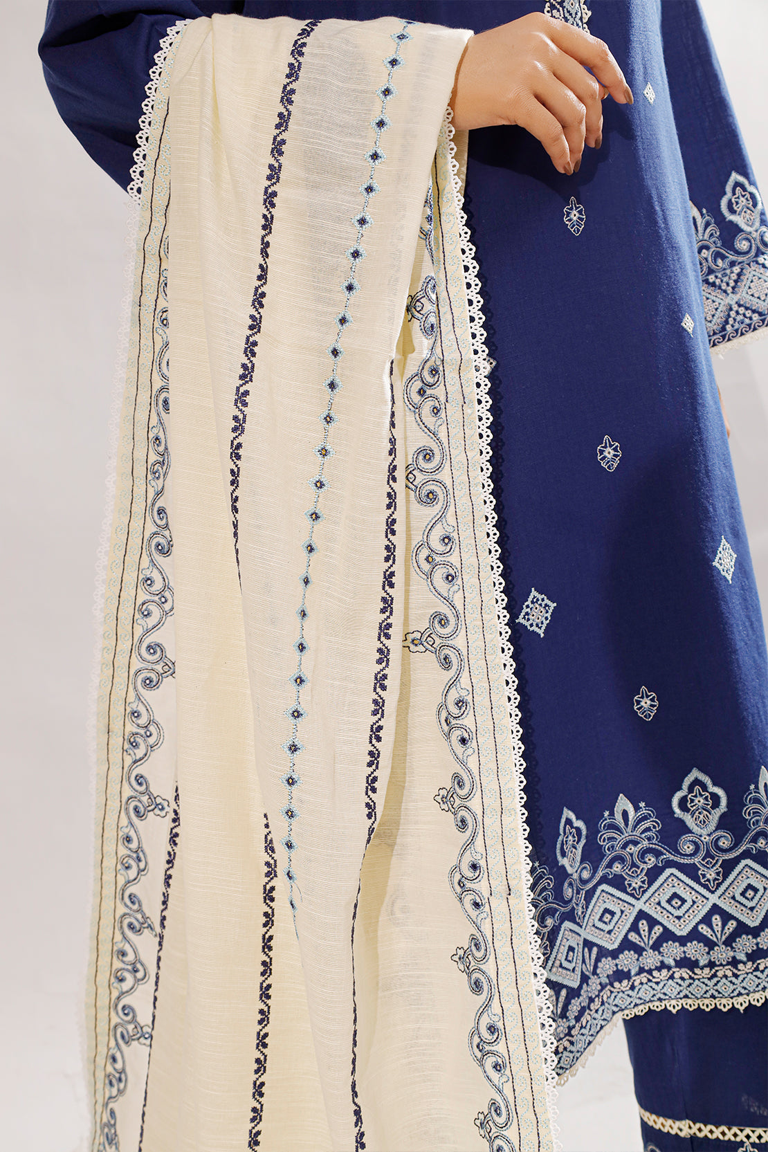 Solid Embroidered Slub Cotton Stitched 2 Piece (Shirt/Trouser)72929