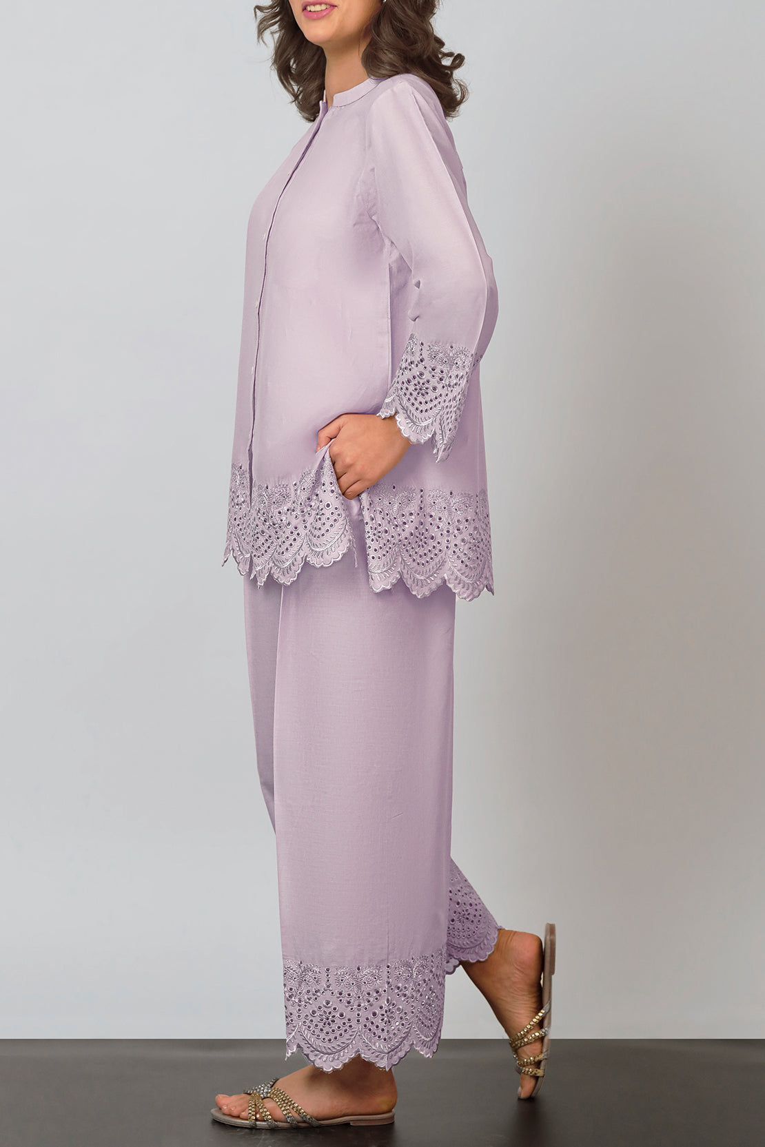 Solid Embroidered Cotton Stitched 2 Piece (Shirt/Trouser)59264