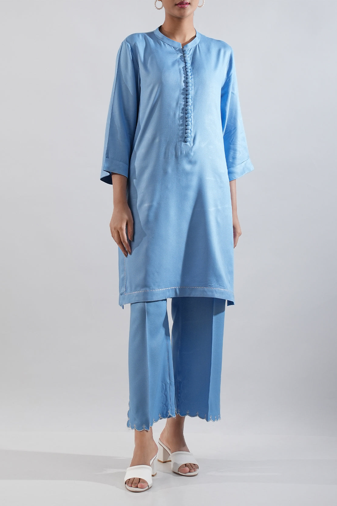 Solid Embroidered Dobby Crepe Stitched 2 Piece (Shirt/Trouser)80103
