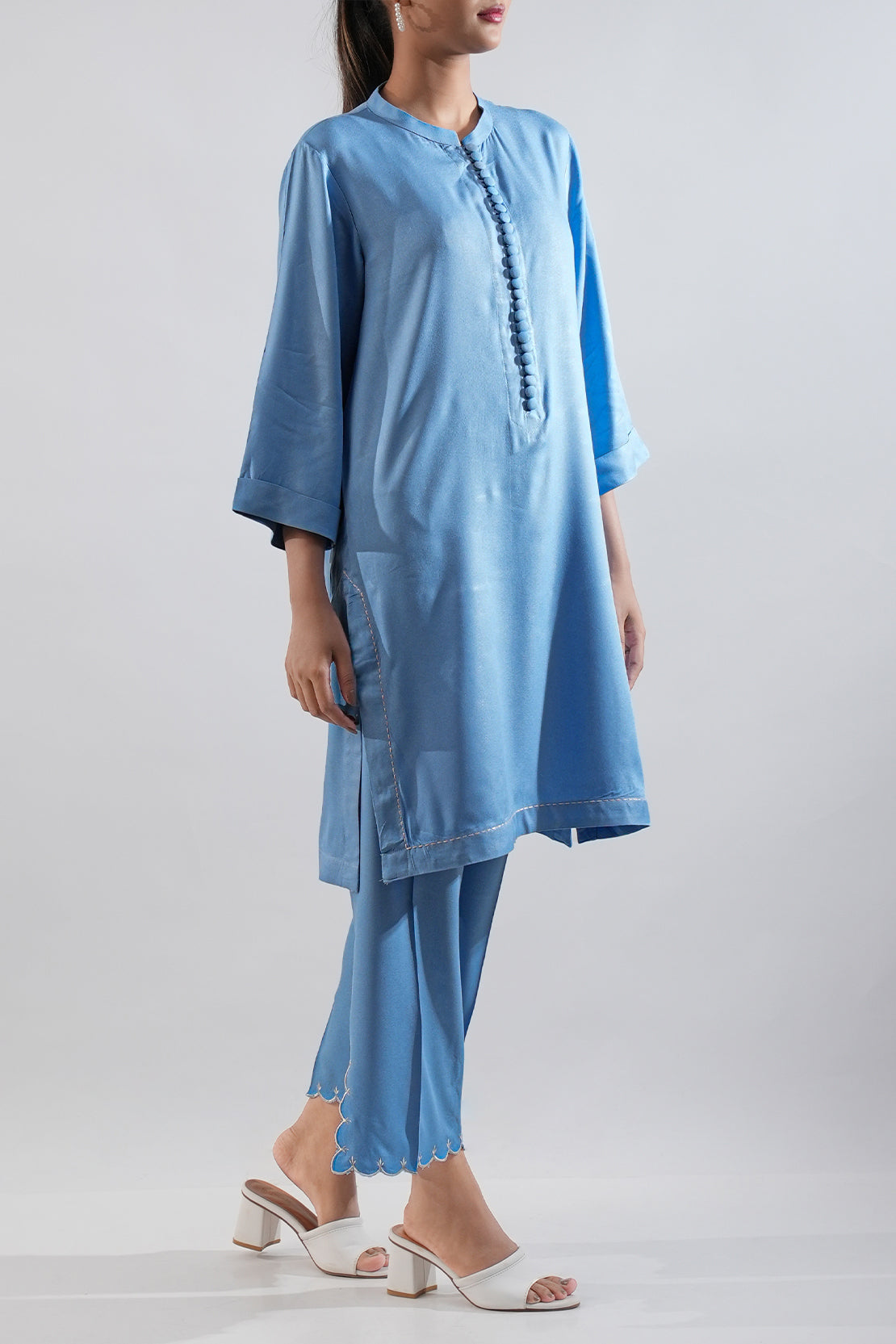 Solid Embroidered Dobby Crepe Stitched 2 Piece (Shirt/Trouser)80103