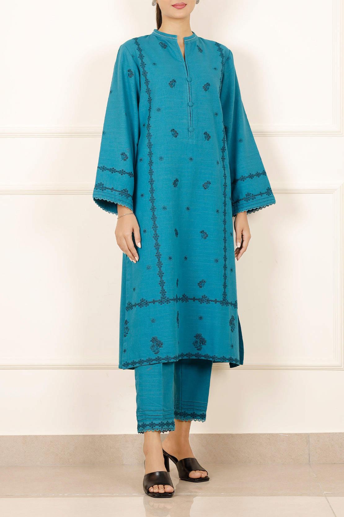 Solid+Emb Khaddar Stitched 2 Piece (Shirt/Trouser)76442