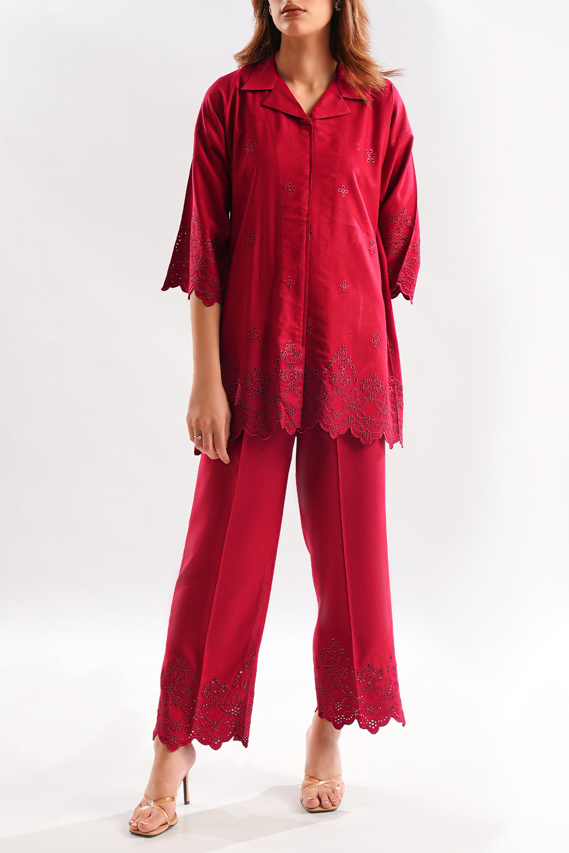 Solid Embroidered Smooth Flow Stitched 2 Piece (Shirt/Trouser)75425
