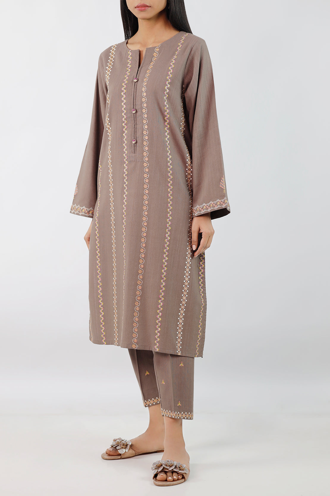 Solid Embroidered Slub Viscose Stitched 2 Piece (Shirt/Trouser)65428