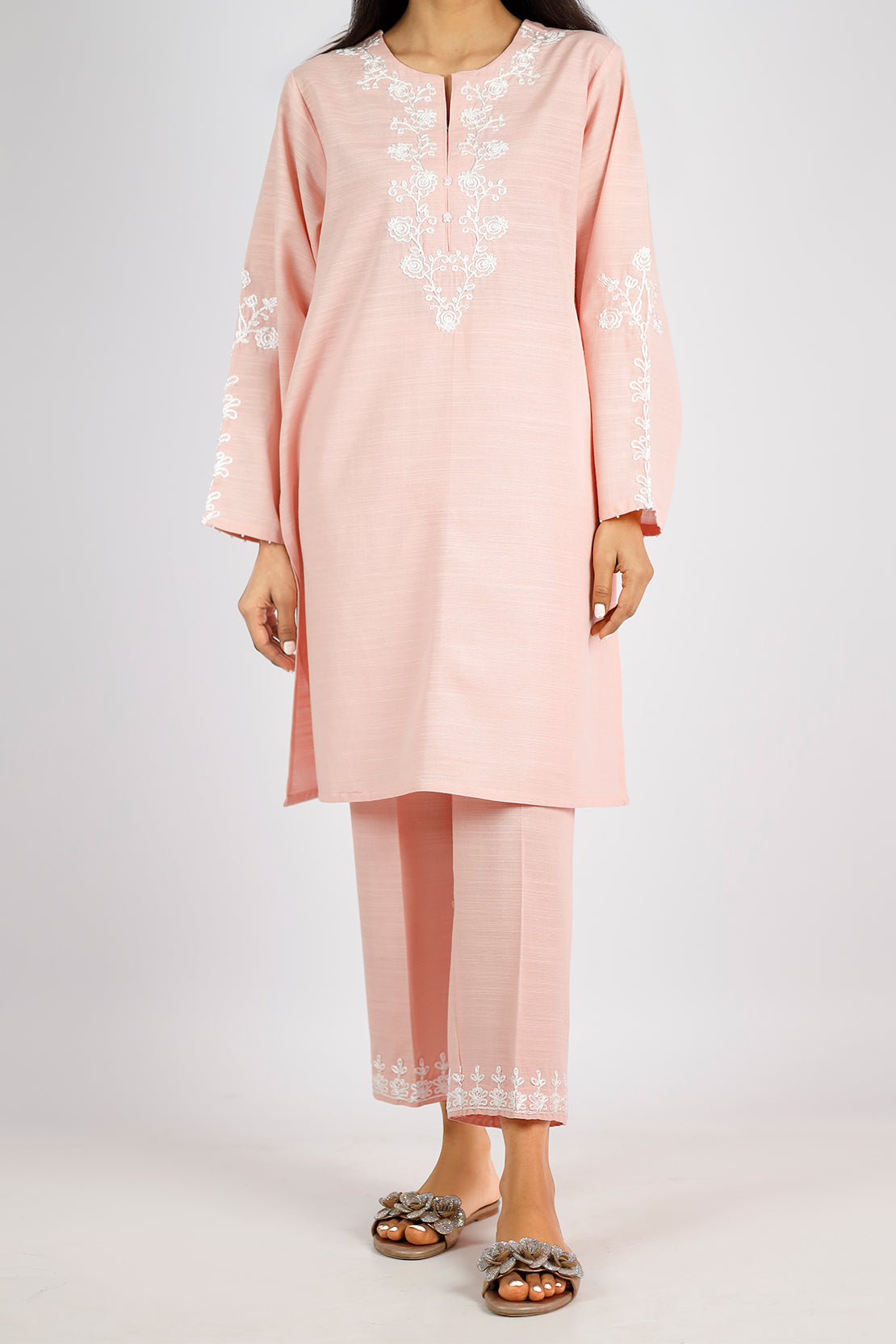 Solid Embroidered Soft Raw Silk Stitched 2 Piece (Shirt/Trouser)65418
