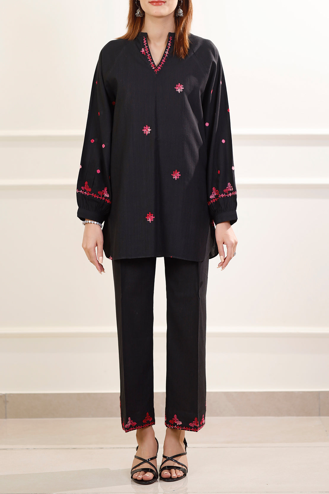 Solid Embroidered Slub Viscose Stitched 2 Piece (Shirt/Trouser)79731