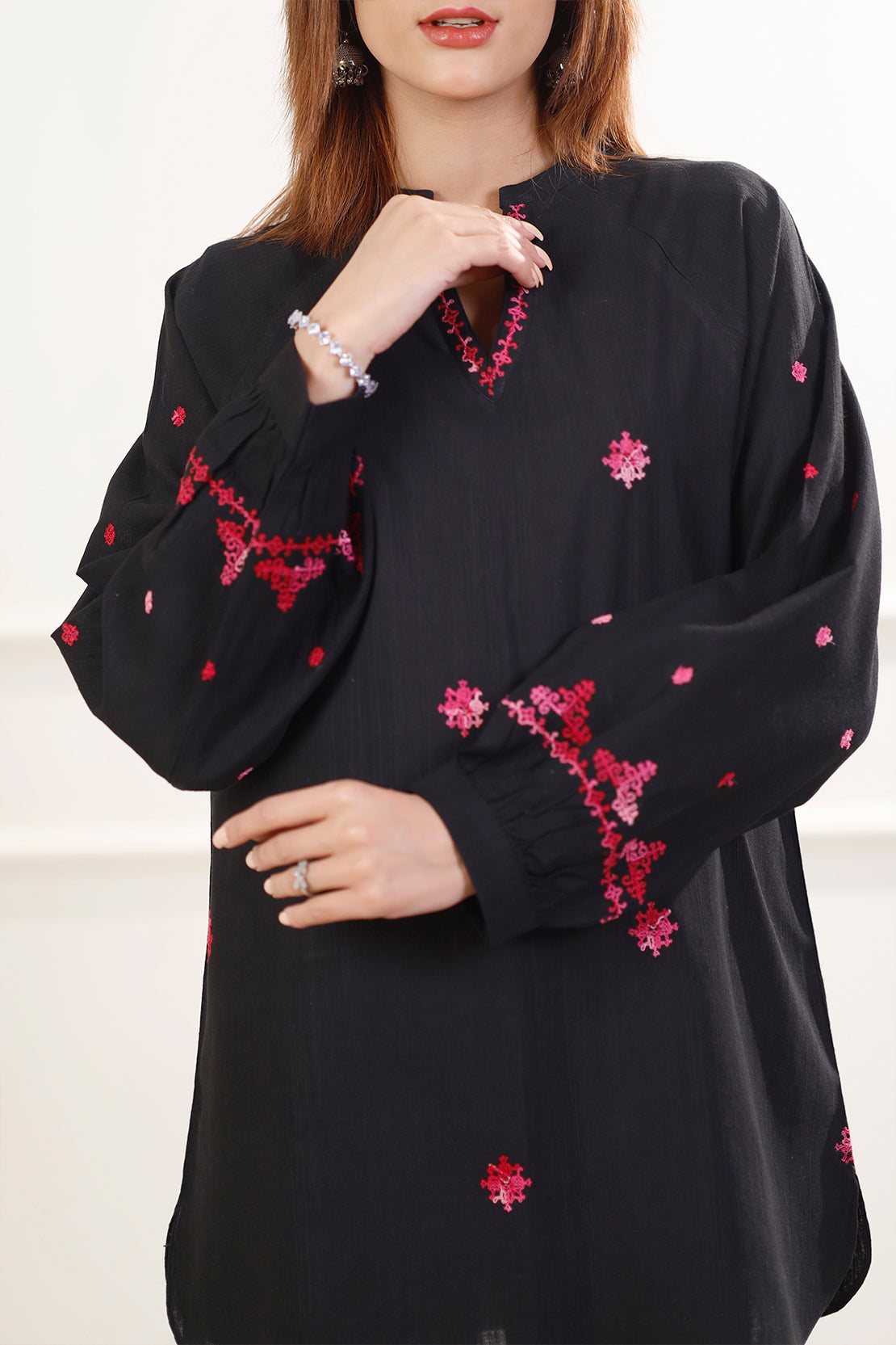 Solid Embroidered Slub Viscose Stitched 2 Piece (Shirt/Trouser)79731