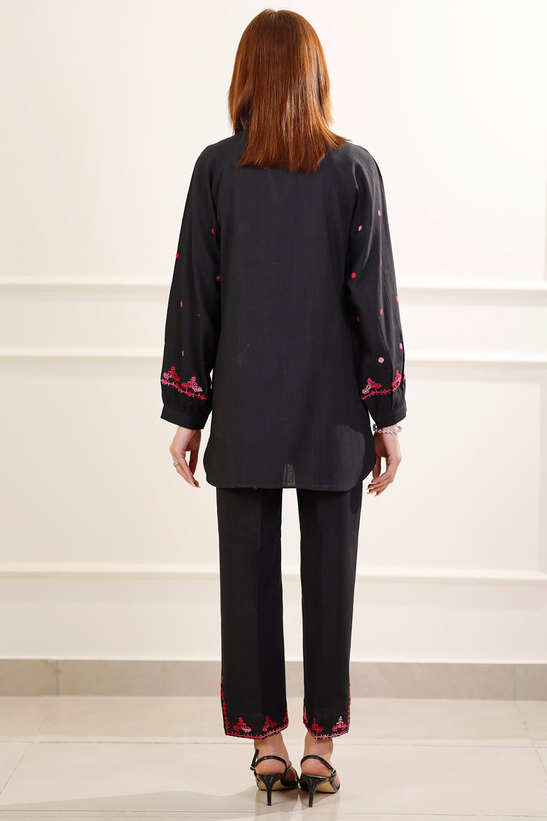 Solid Embroidered Slub Viscose Stitched 2 Piece (Shirt/Trouser)79731