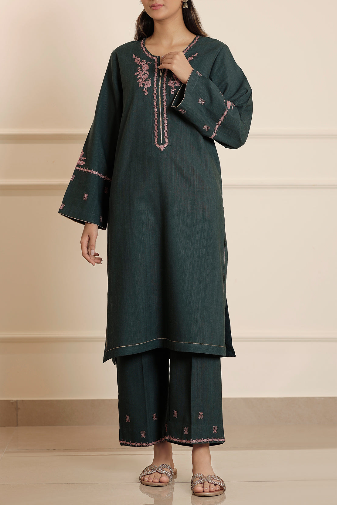 Solid Embroidered Soft Raw Silk Stitched 2 Piece (Shirt/Trouser)74560