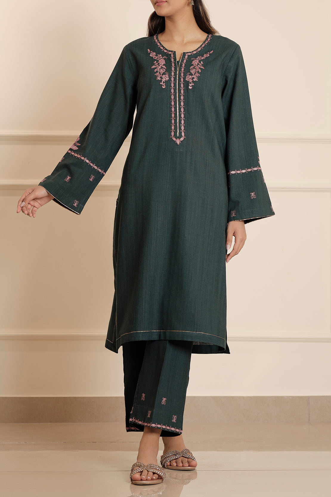 Solid Embroidered Soft Raw Silk Stitched 2 Piece (Shirt/Trouser)74560