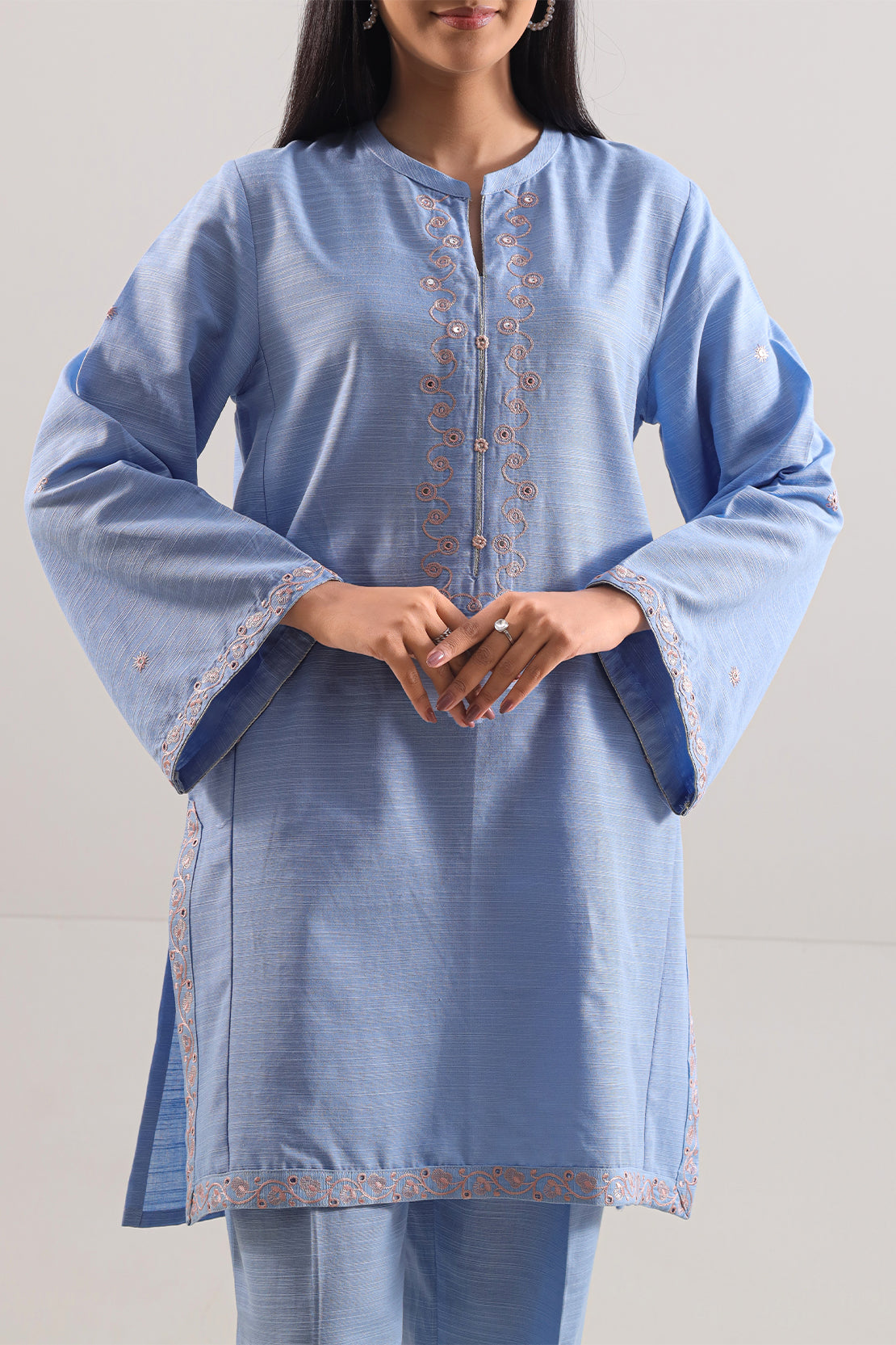 Solid Embroidered Soft Raw Silk Stitched 2 Piece (Shirt/Trouser)74553