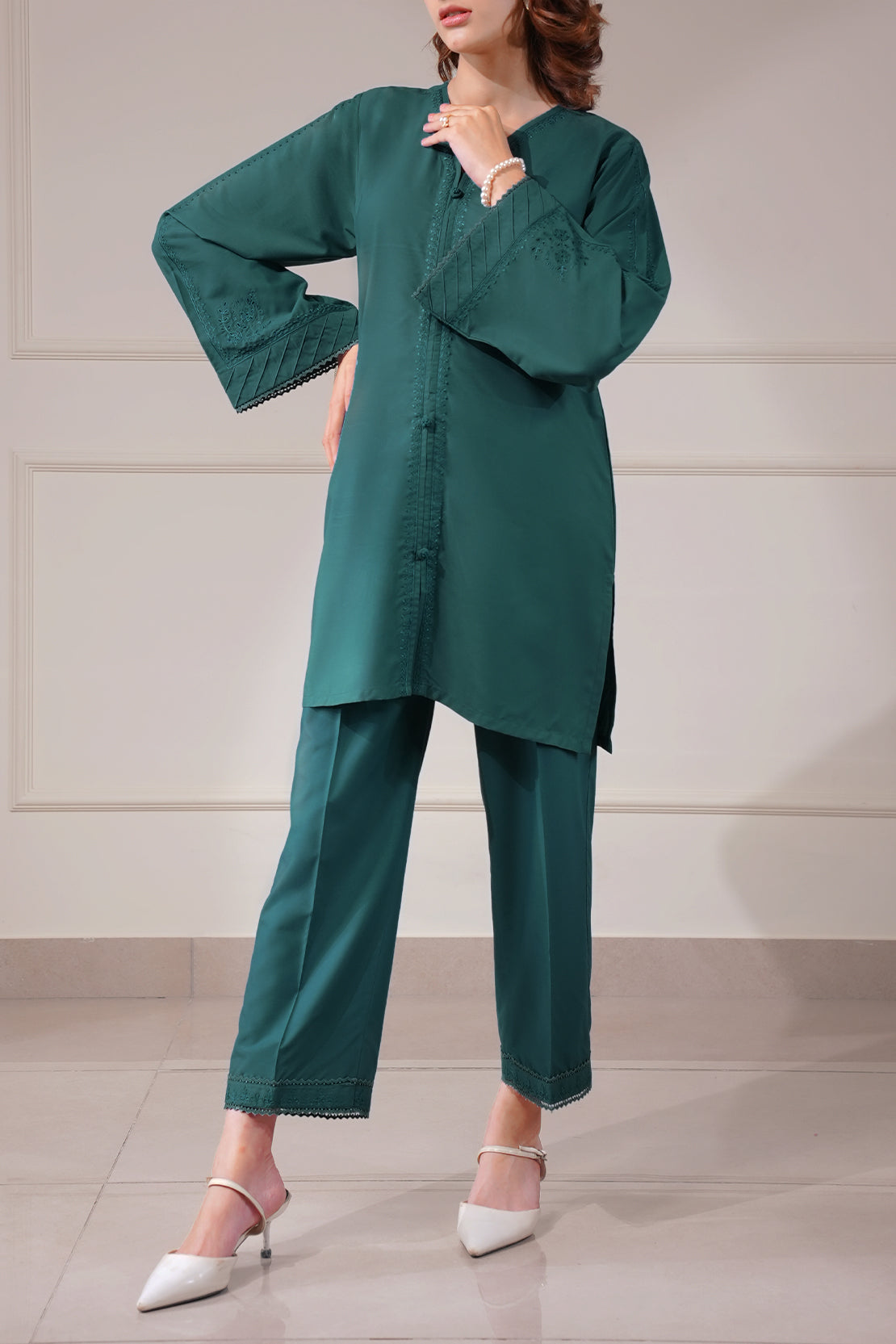 Solid Embroidered Easy Care Weave Stitched 2 Piece (Shirt/Trouser)67738