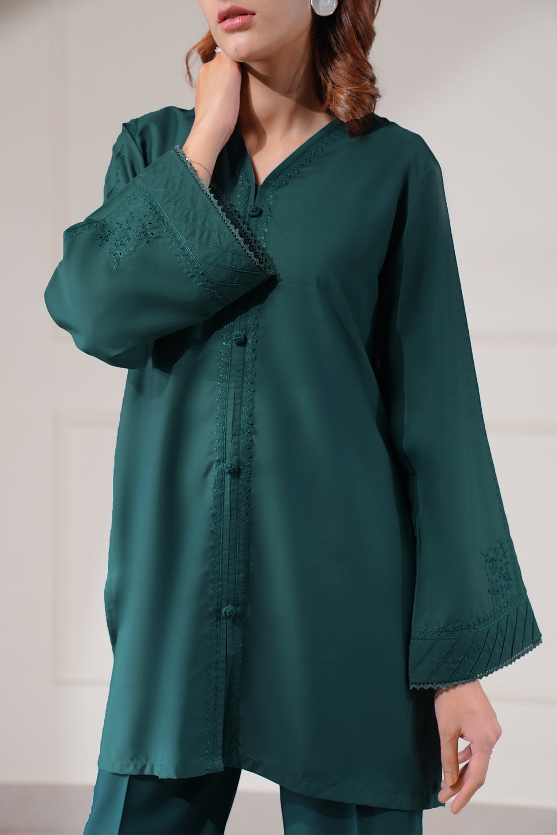 Solid Embroidered Easy Care Weave Stitched 2 Piece (Shirt/Trouser)67738