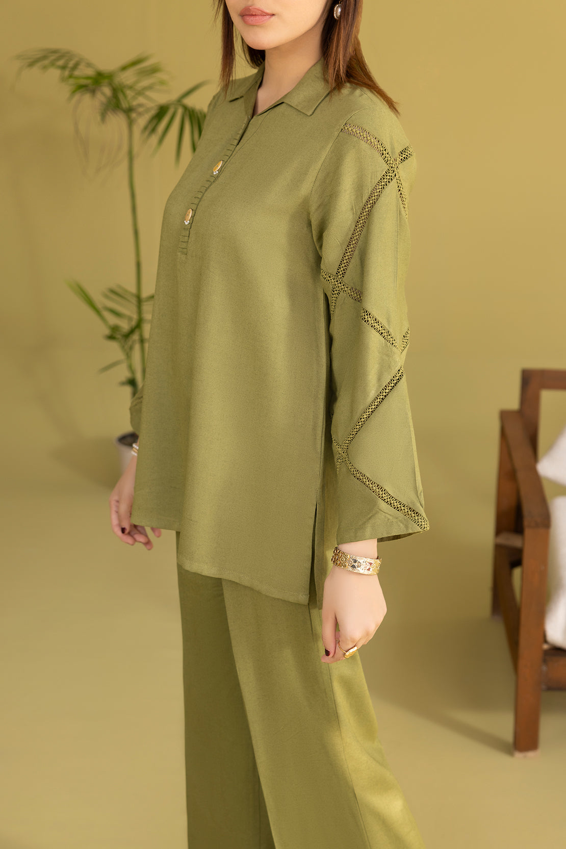 Solid Acrylic Stitched Shirt/Trouser 2 Piece80445