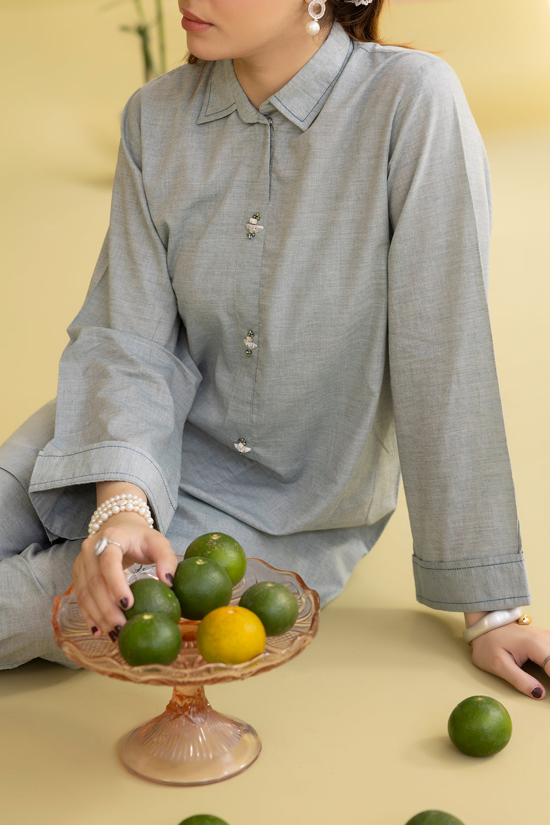 Solid Acrylic Stitched Shirt/Trouser 2 Piece79884