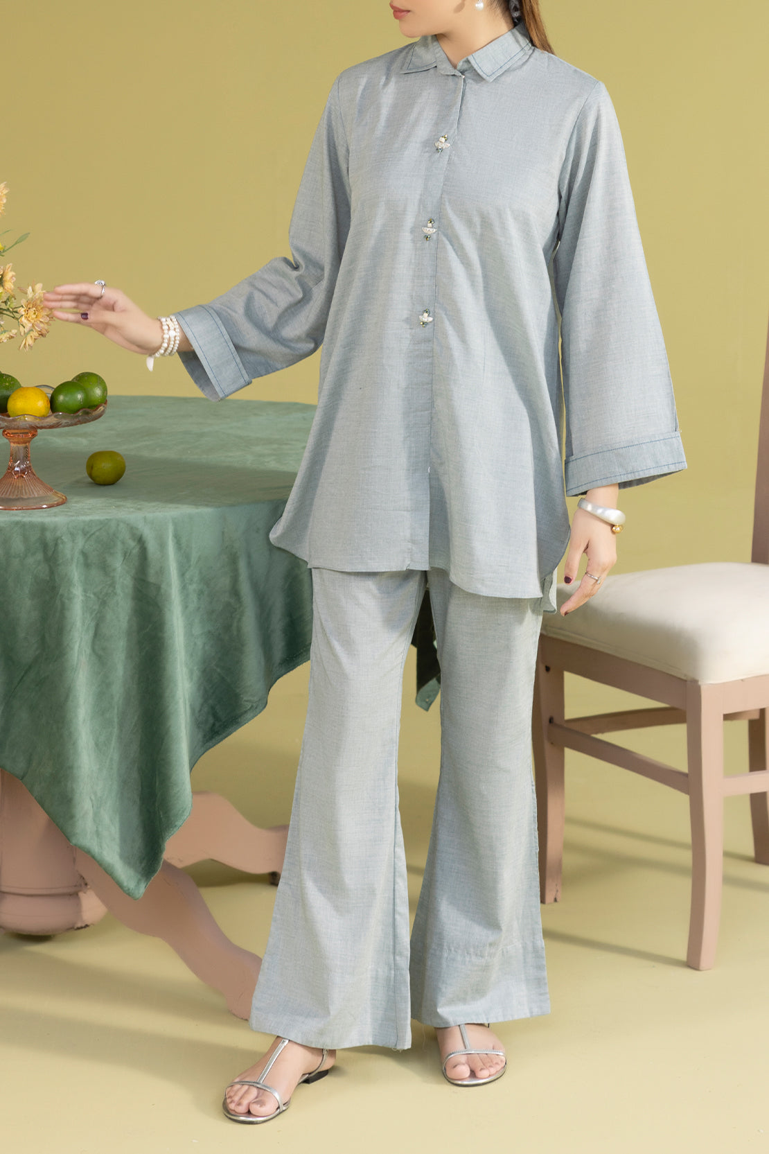 Solid Acrylic Stitched Shirt/Trouser 2 Piece79884