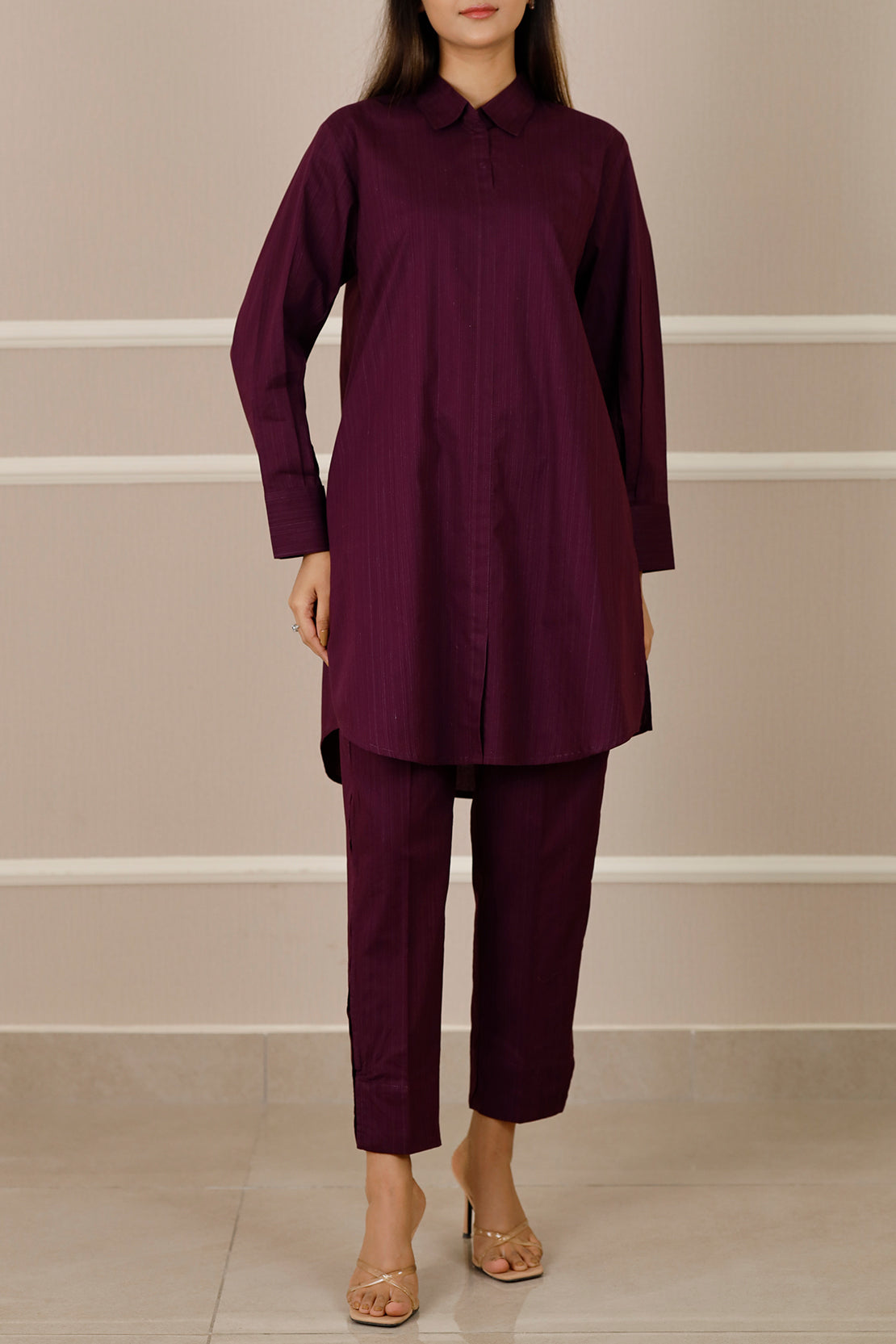 Solid Zari Stript Stitched 2 Piece (Shirt/Trouser)75912