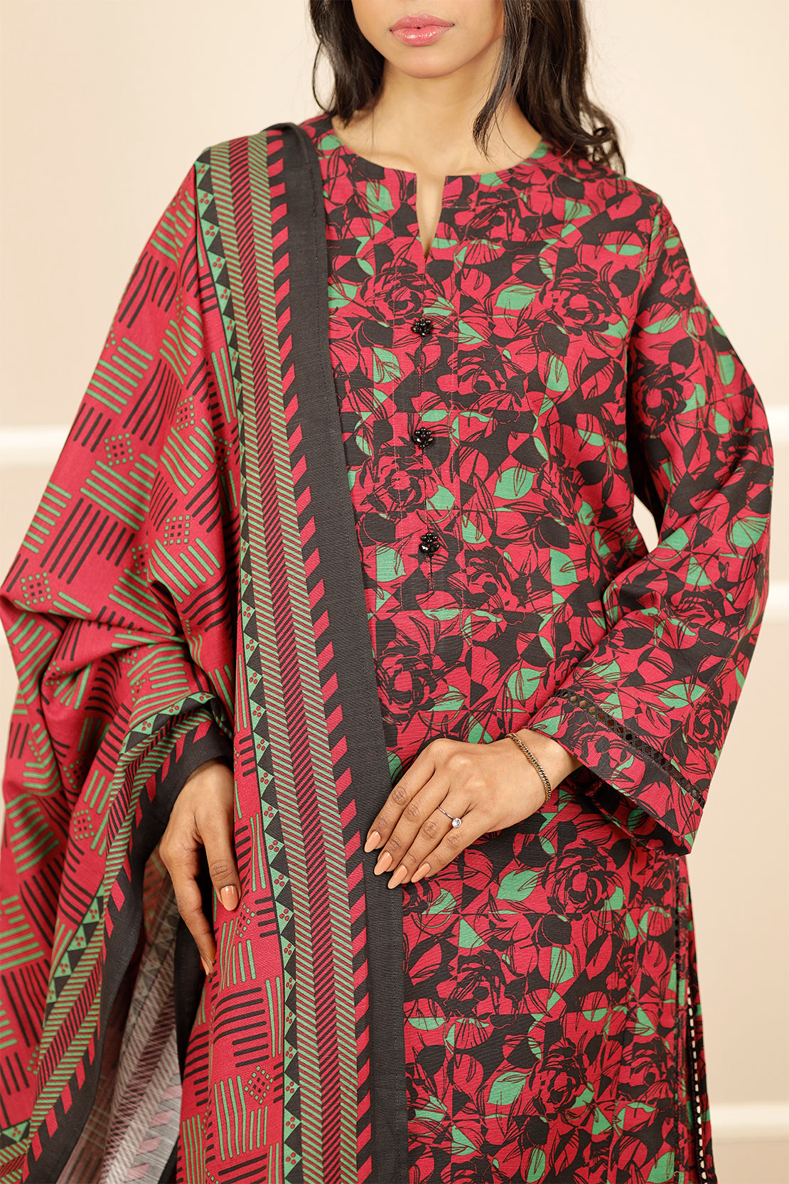Printed Khaddar Stitched 3 Piece76355