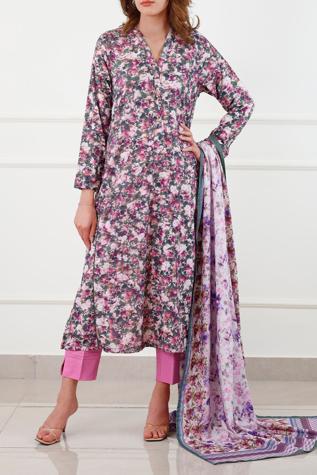 Printed Slub Cotton Stitched Shirt76696