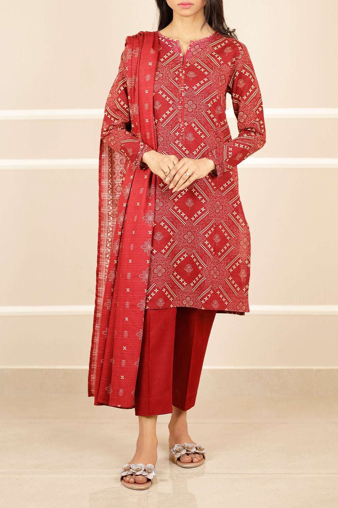 Printed Khaddar Stitched 2 Piece (Shirt/Trouser)75124