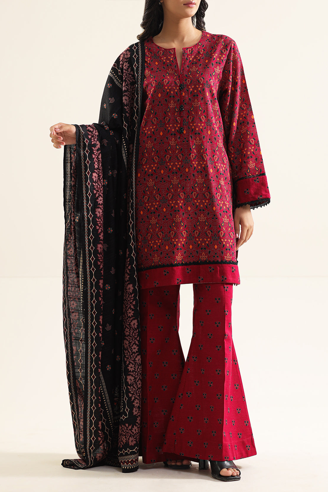 Printed Khaddar Stitched 2 Piece (Shirt/Dupatta)78447