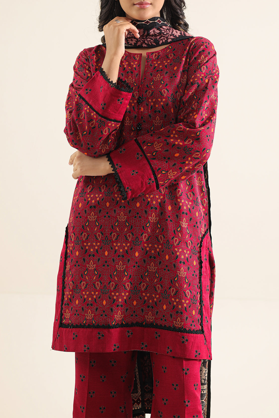 Printed Khaddar Stitched 3 Piece78465