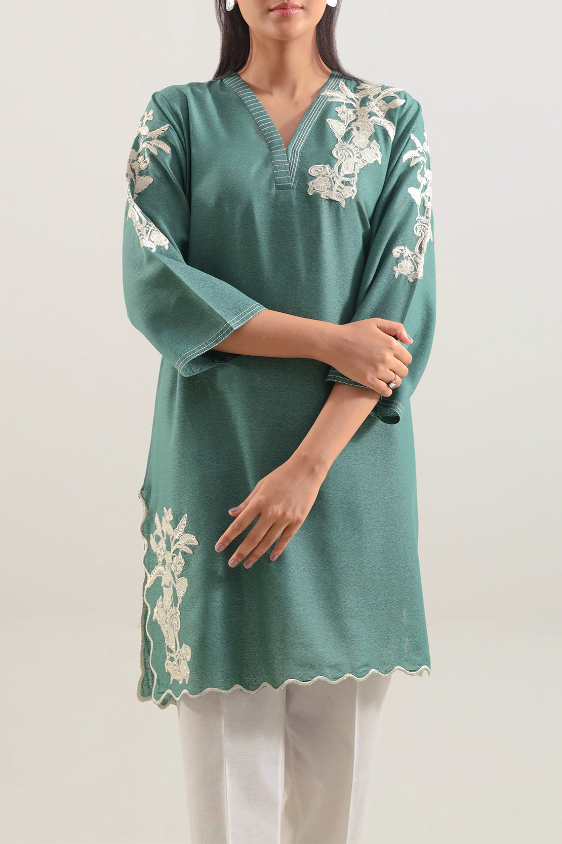 Solid Embroidered Karandi Stitched Shirt106723
