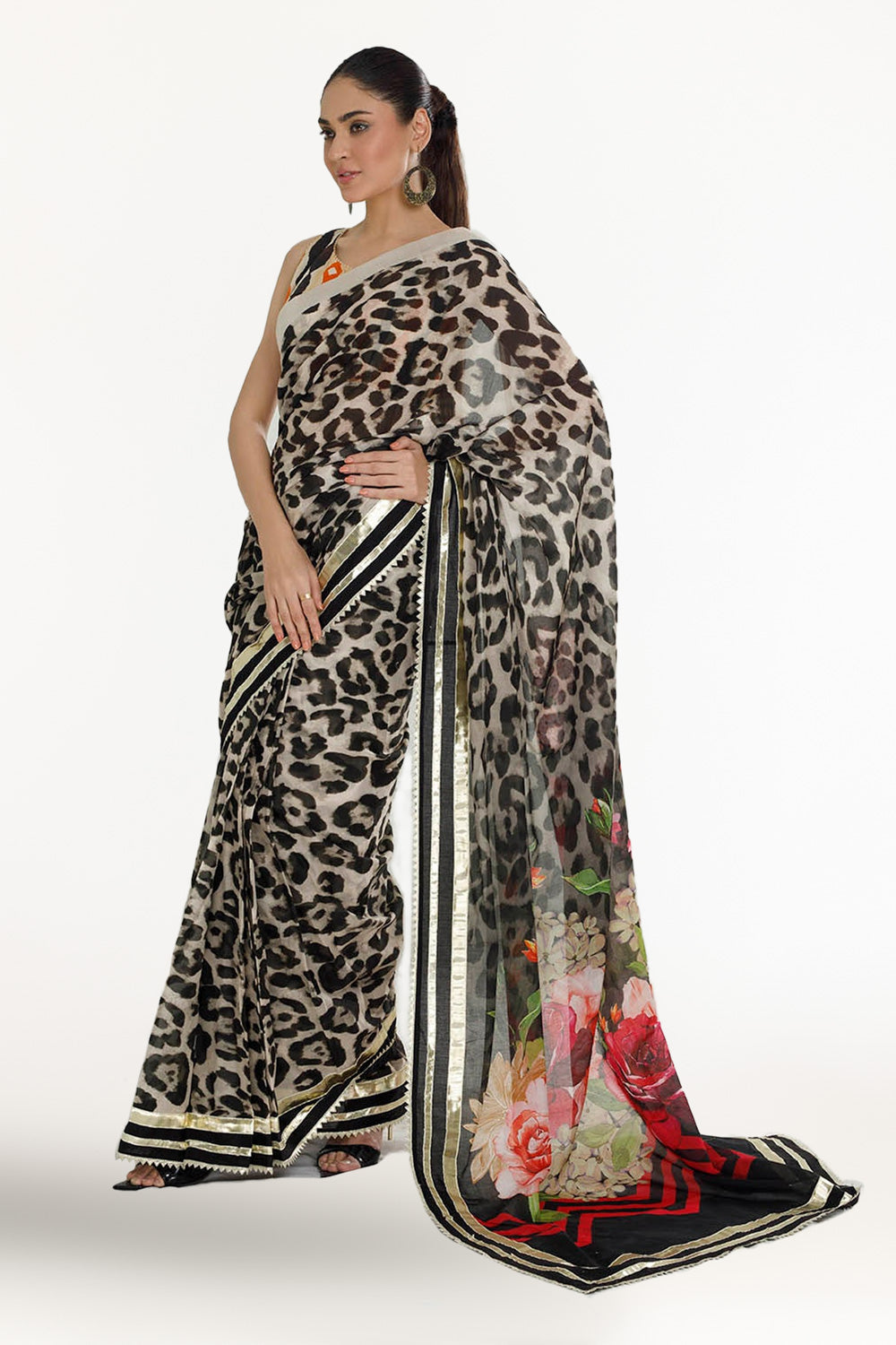 3 Piece Unstitched Denting Lawn Saree