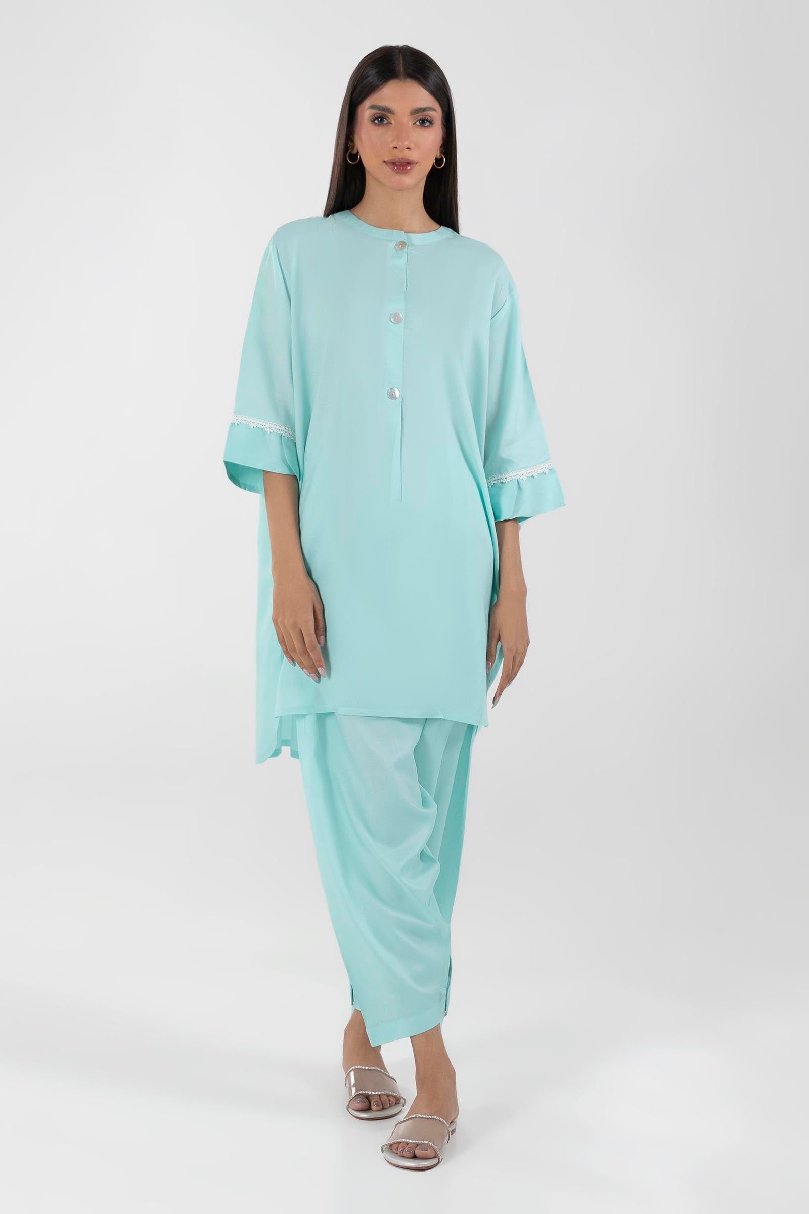 Stitched Blue Printed Shirt + Shalwar