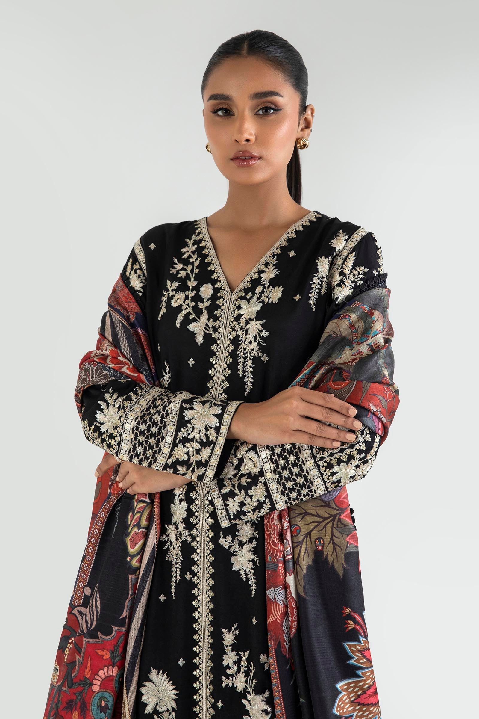 Stitched Black Embroidered Shirt