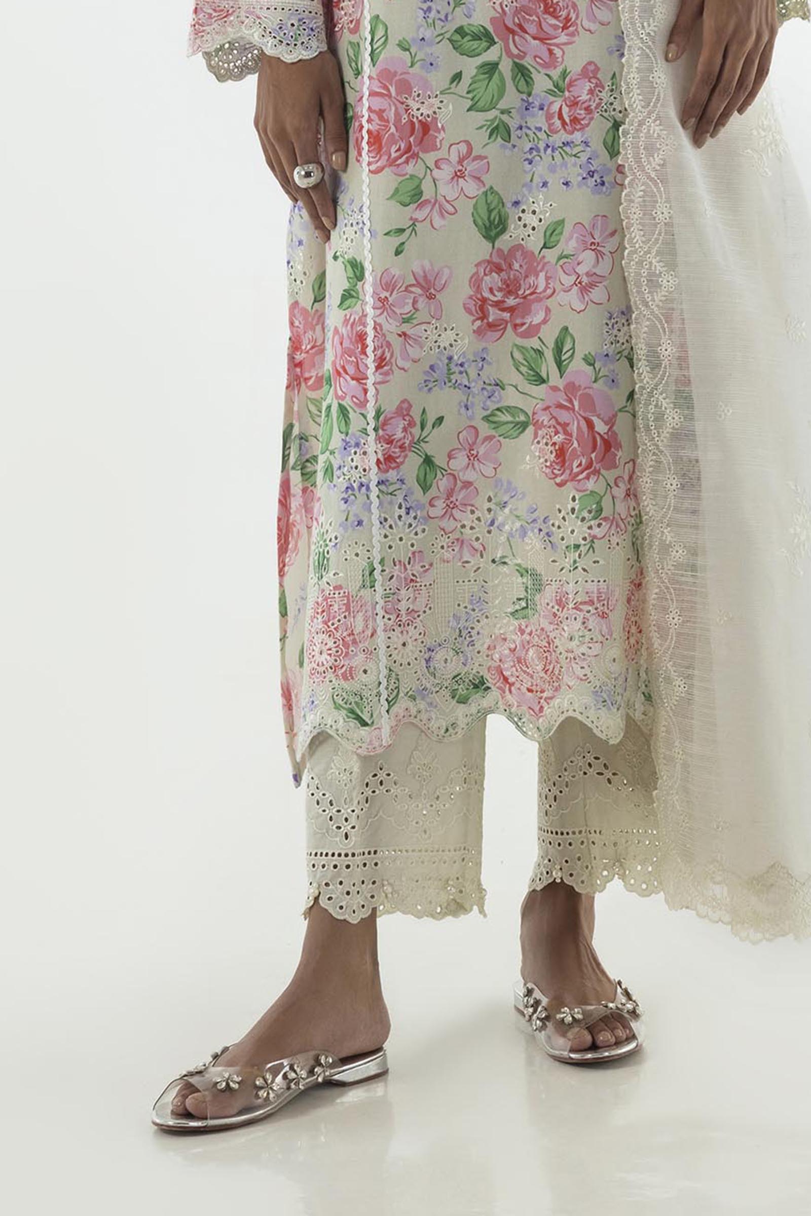 Stitched White Embroidered Culotte
