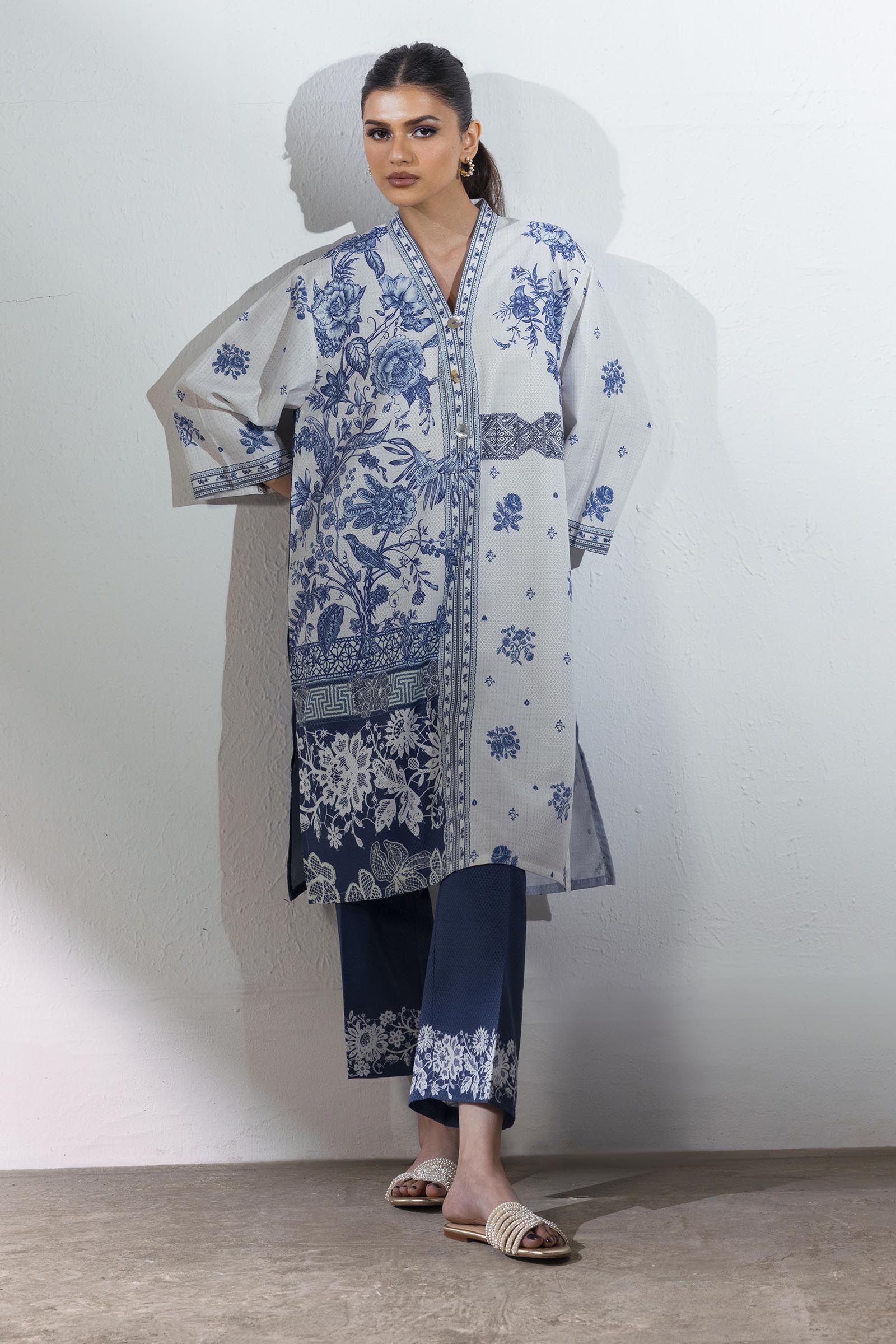 Stitched Blended Jacquard Shirt + Culotte