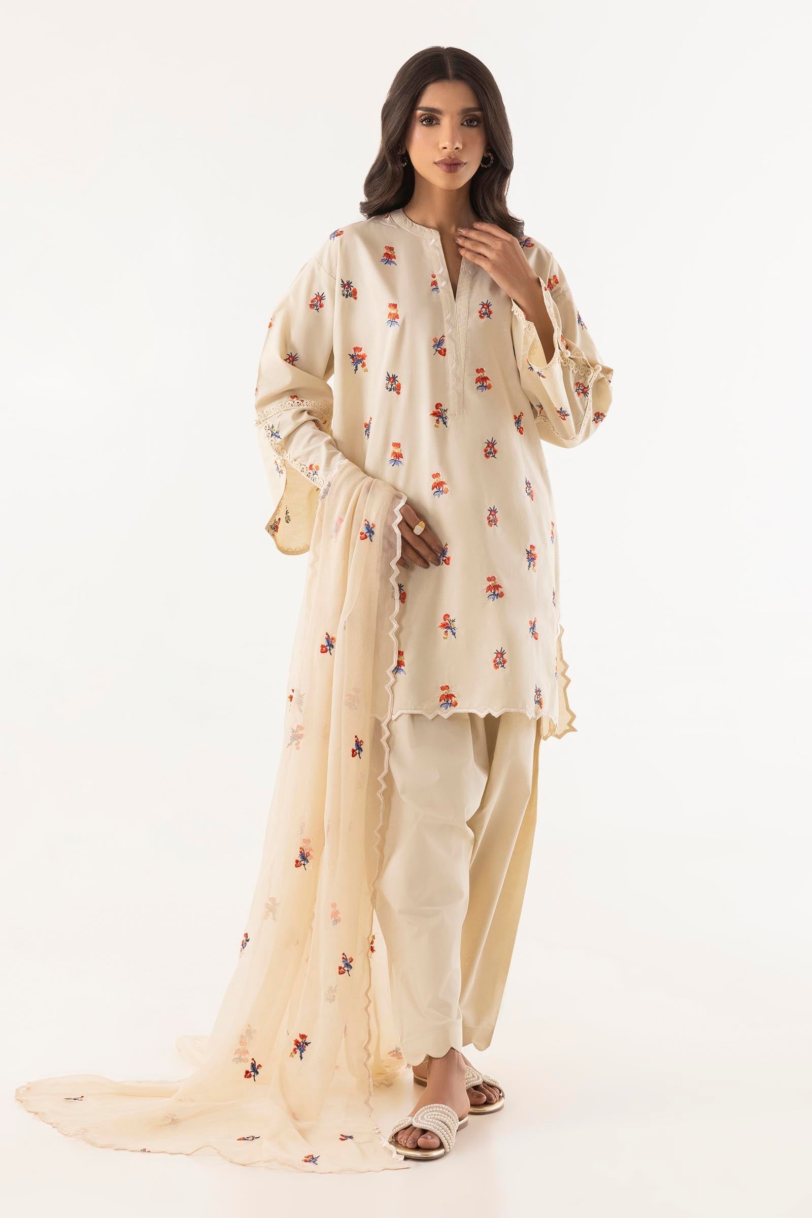 Stitched Embroidered Lawn Shirt + Shalwar + Dupatta