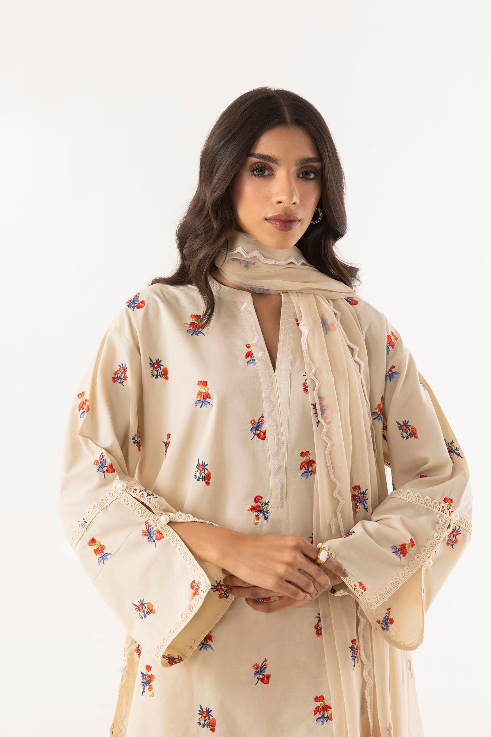 Stitched Embroidered Lawn Shirt + Shalwar + Dupatta
