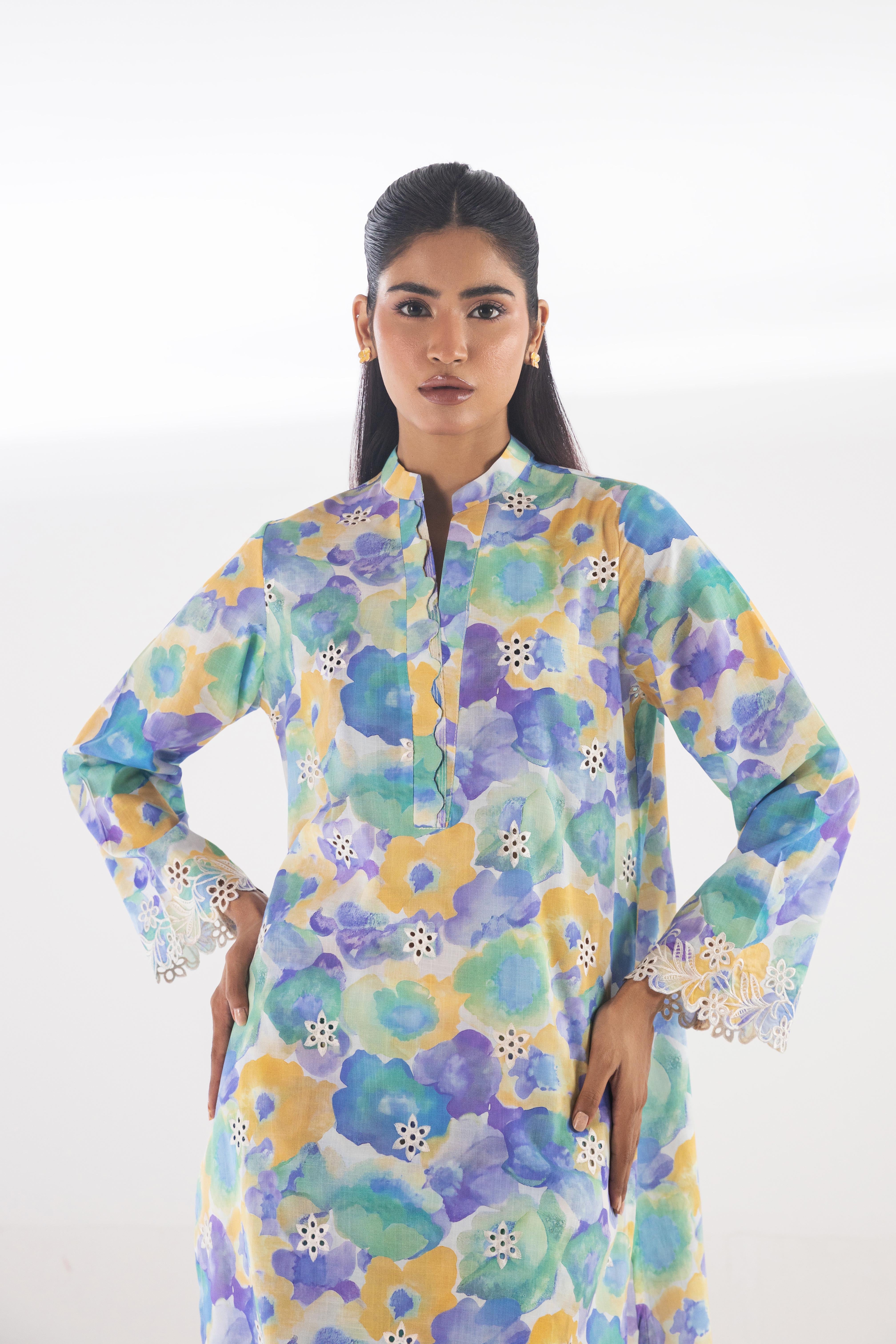 Stitched Embroidered Lawn Shirt + Culotte
