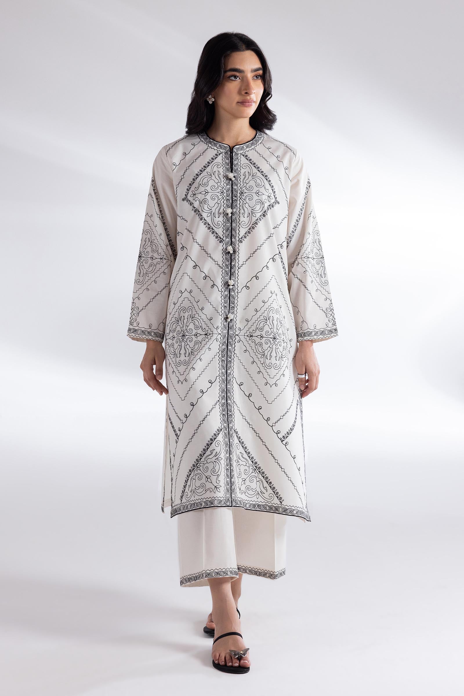 Stitched Lawn Embroidered Shirt + Culotte