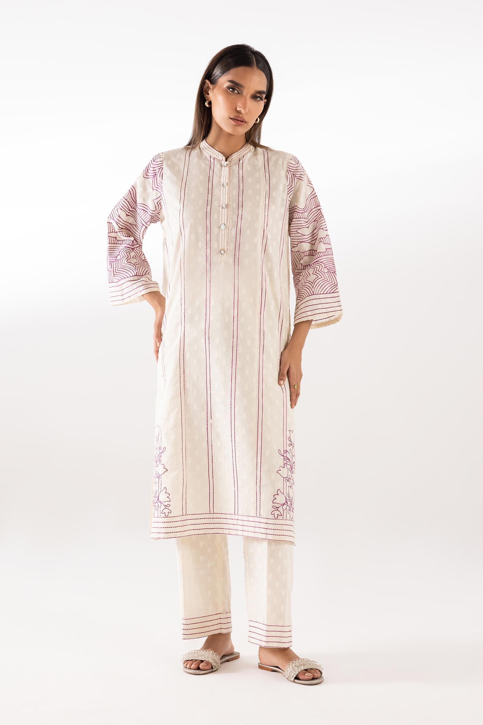 Stitched Embroidered Jacquard Shirt + Culotte