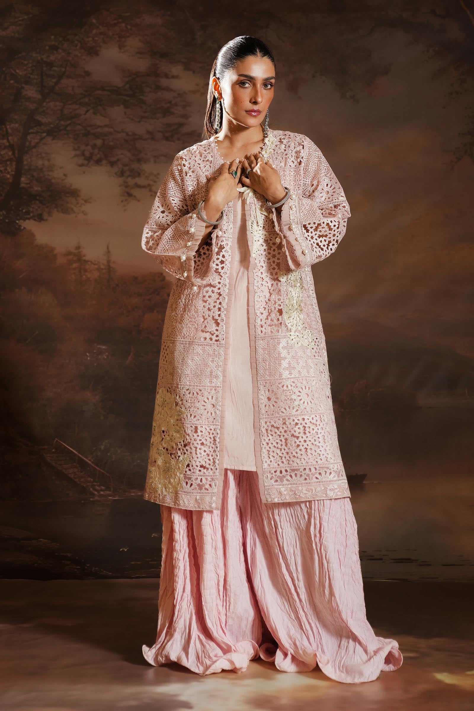 Stitched Embroidered Organza Shirt + Gharara