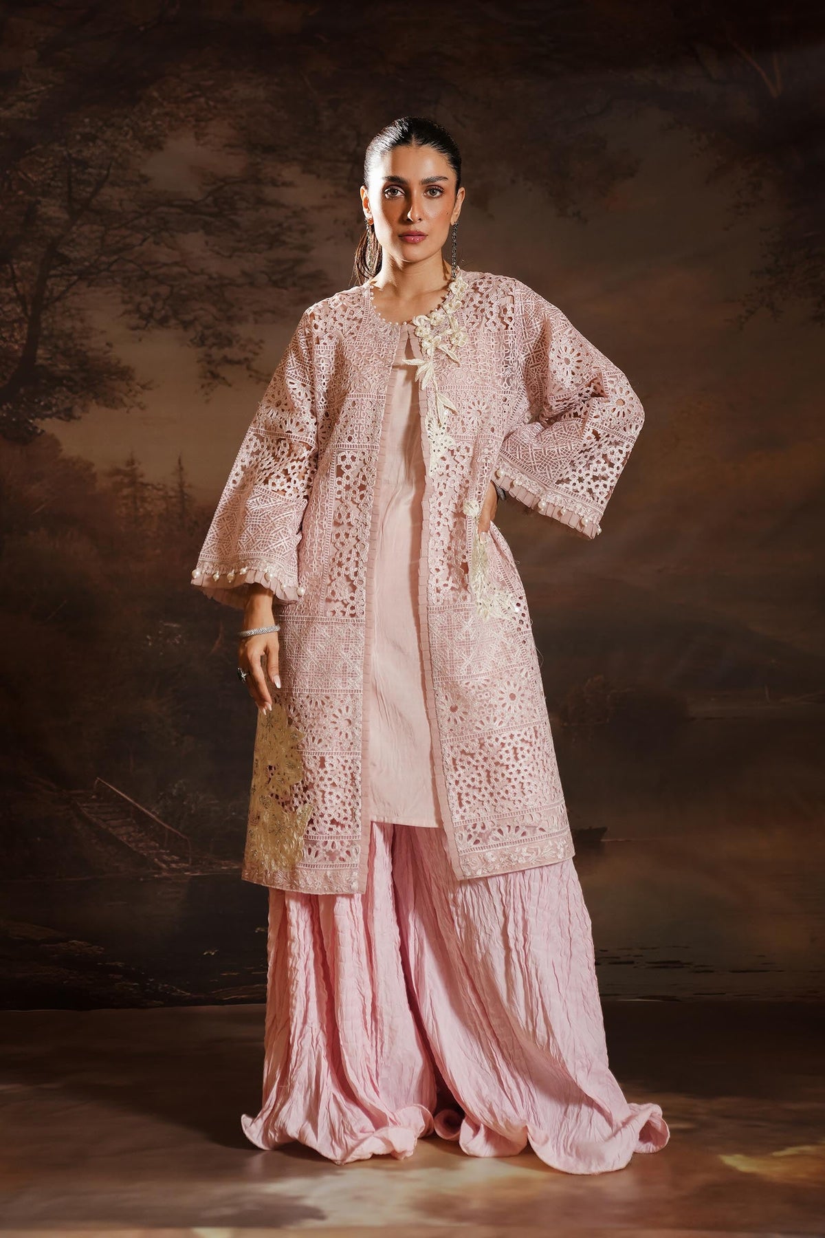 Stitched Embroidered Organza Shirt