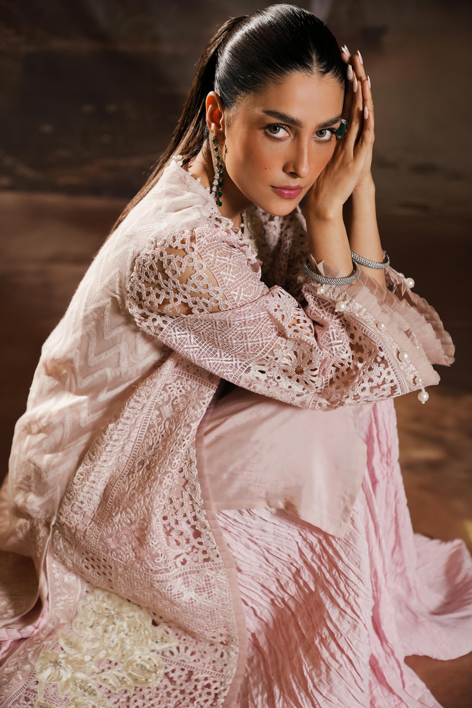 Stitched Embroidered Organza Shirt + Gharara