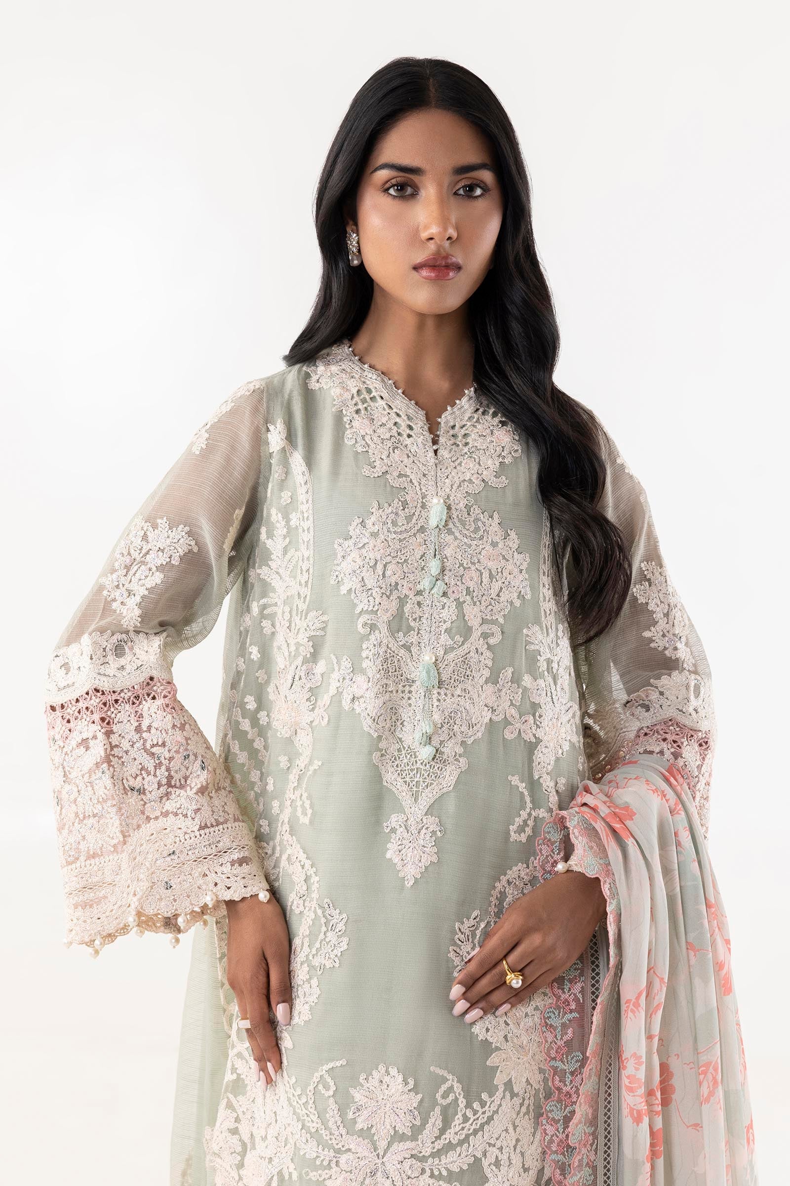 Stitched Embroidered Cotton Shirt + Shalwar + Dupatta