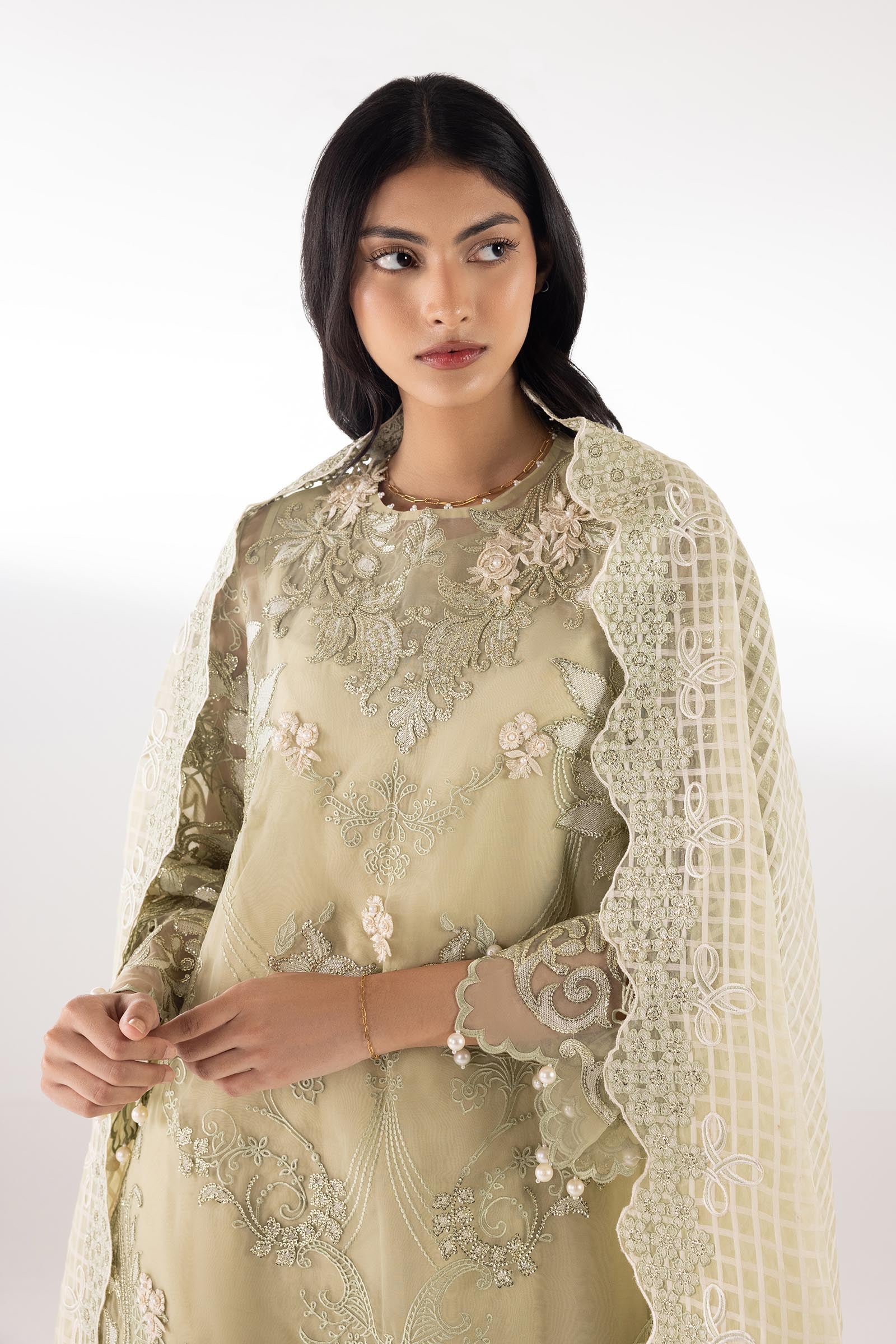 Stitched Embroidered Organza Shirt+ Culotte