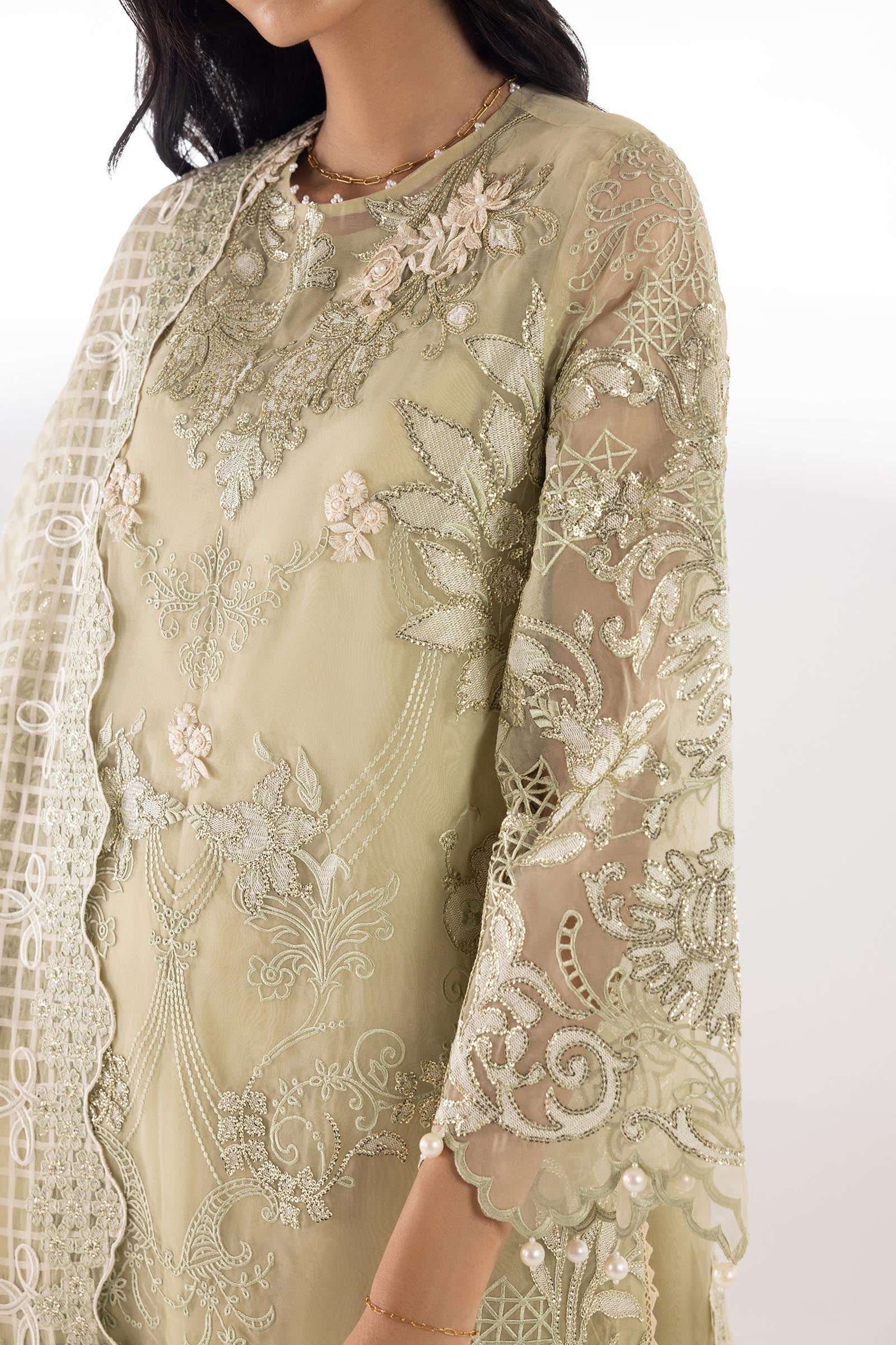 Stitched Embroidered Organza Shirt+ Culotte